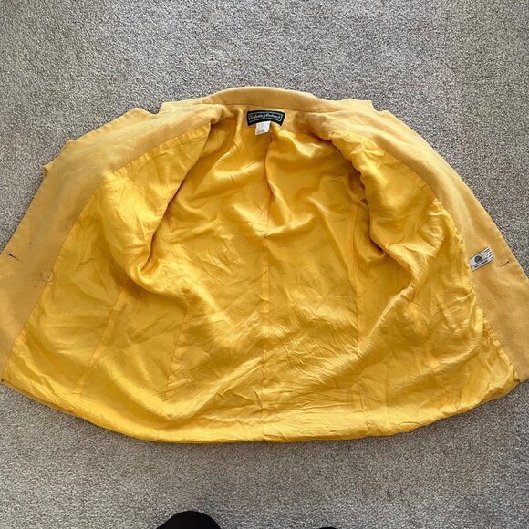 90s Vintage Stephanie Andrews 100% Pure Wool Retro Yellow Double Breasted Peacoa - Picture 3 of 8